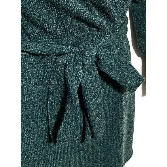 Francescas Harper Heritage Green Sweater Dress L Surplice Open Back Bow Boho NWT - Picture 3 of 10